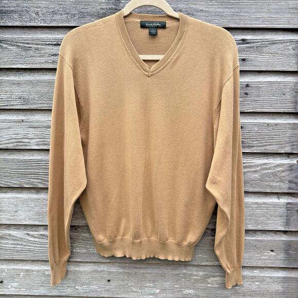 VTG Brooks Brothers Golf Sweater Pullover Men L Gold Preppy Academia Minimalist - Picture 1 of 10